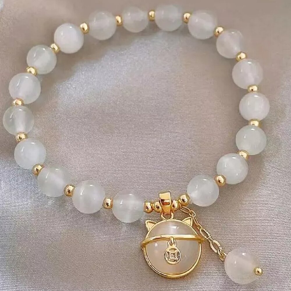 White Beaded Bracelet with Gold Charm - Picture 3 of 4